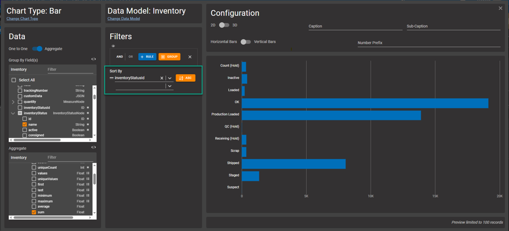 New Chart configuration Sort By section