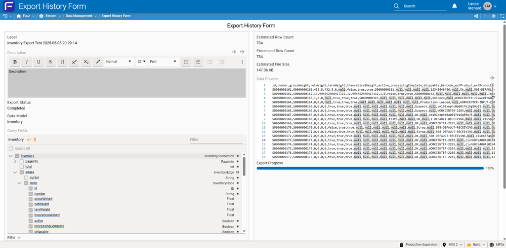The Export History Form