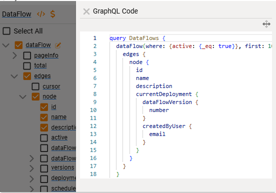 GraphQL Code panel