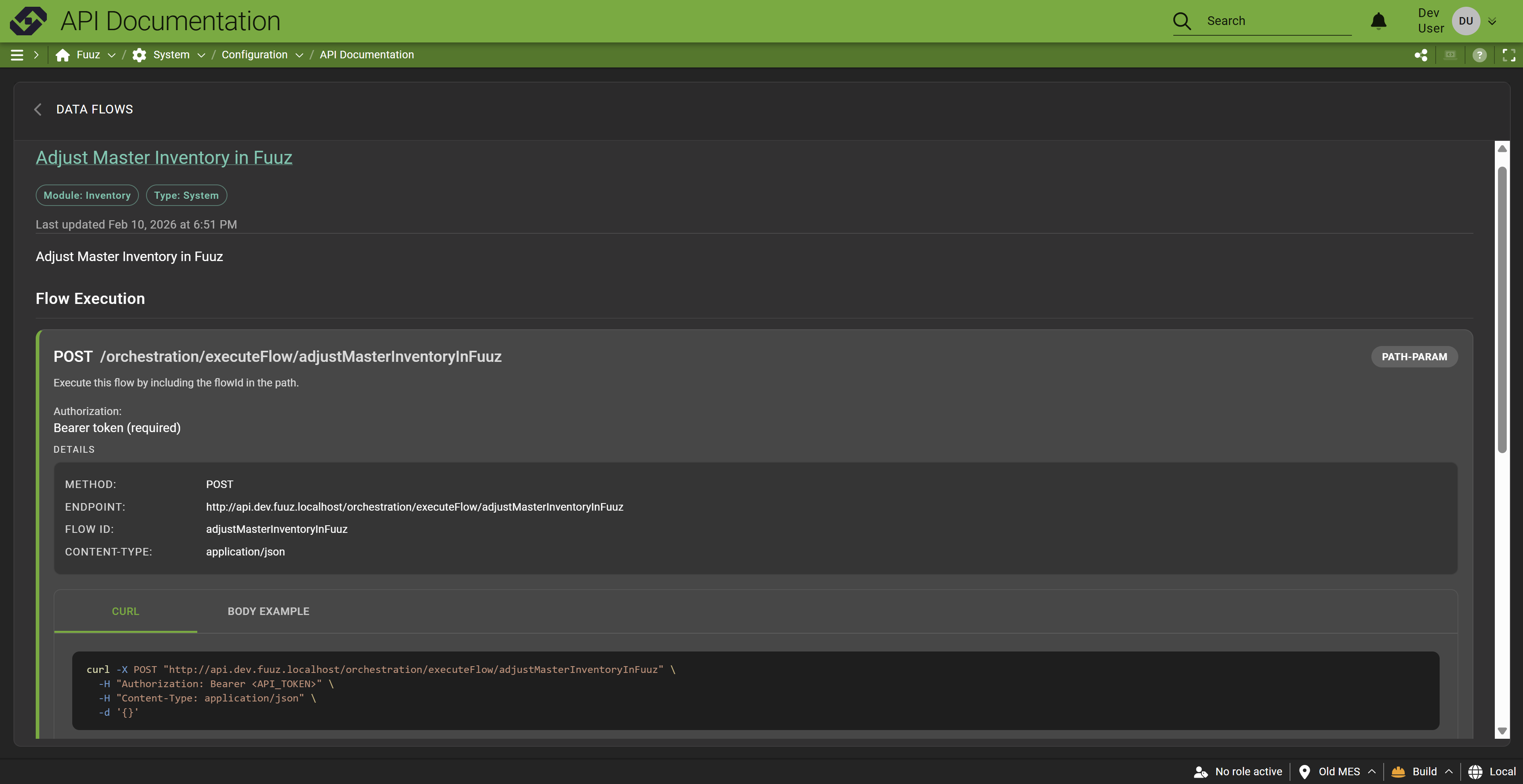 API documentation for data flows