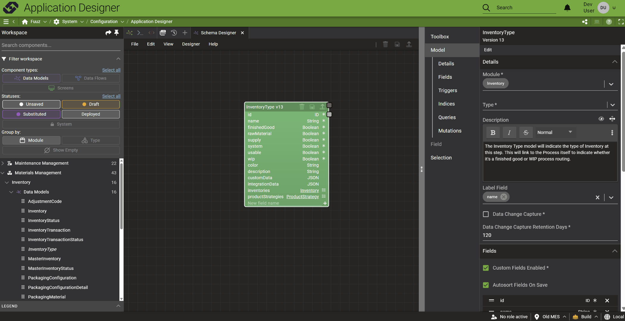 System models in the Workspace panel