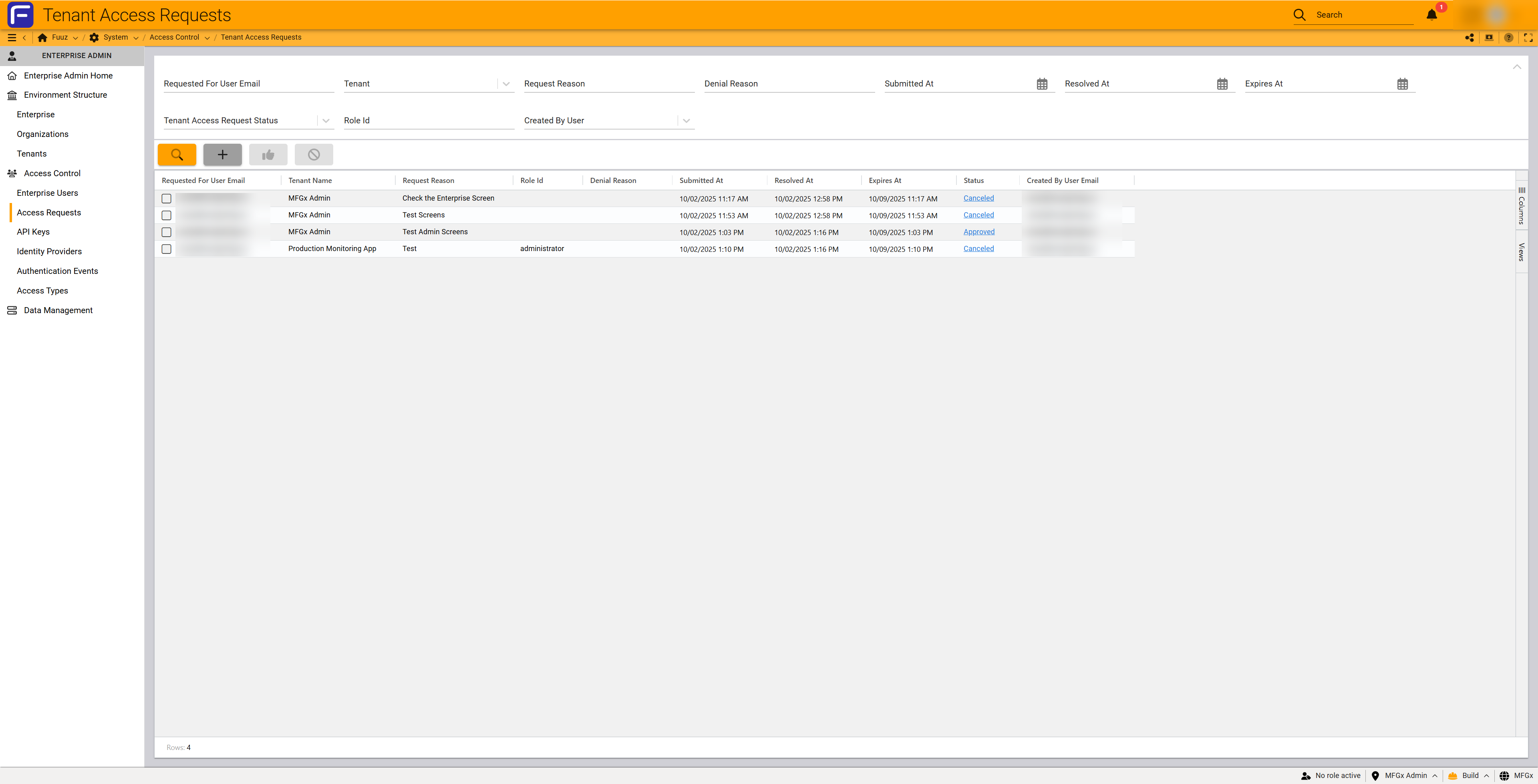 Pending access requests list