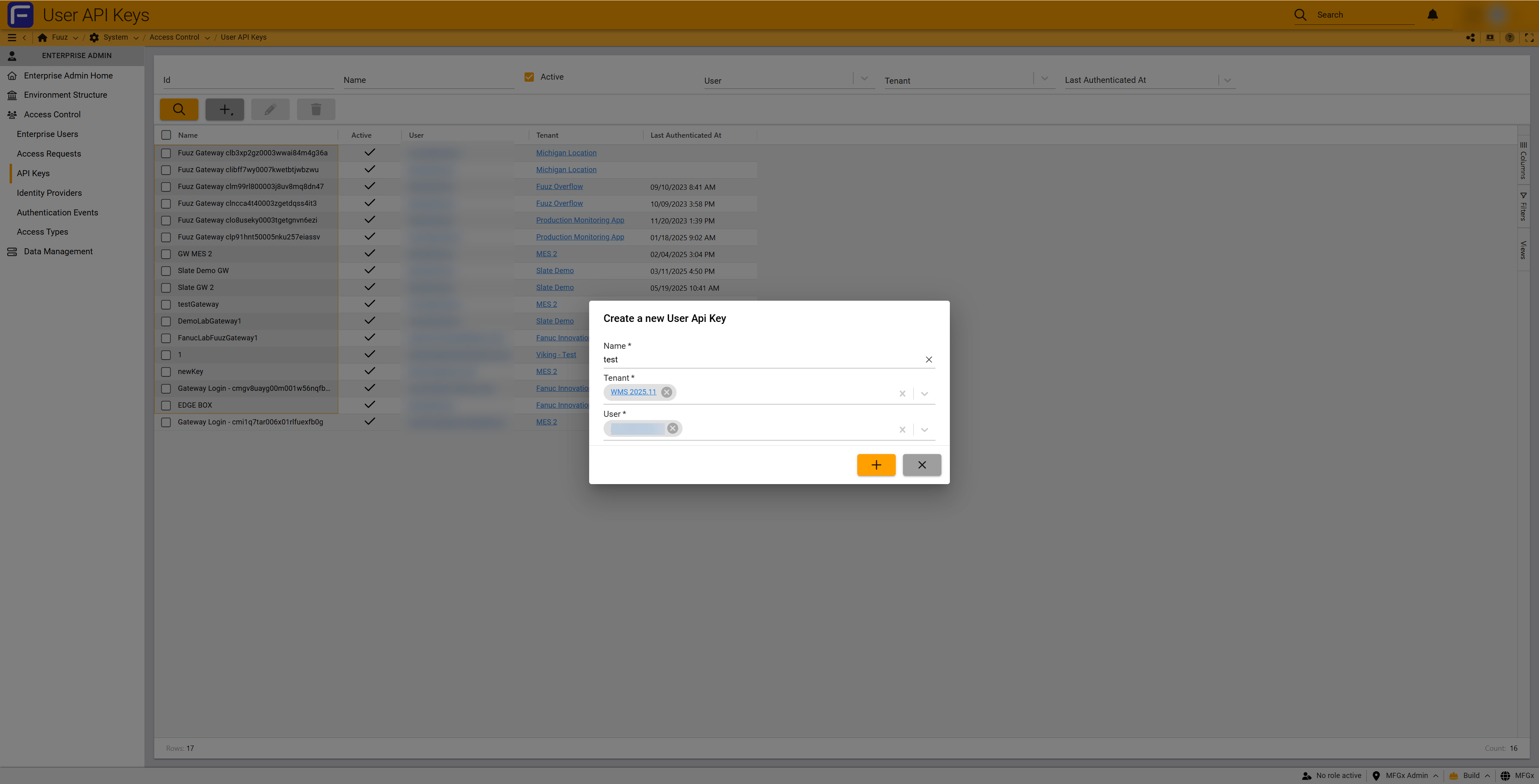 API key form fields