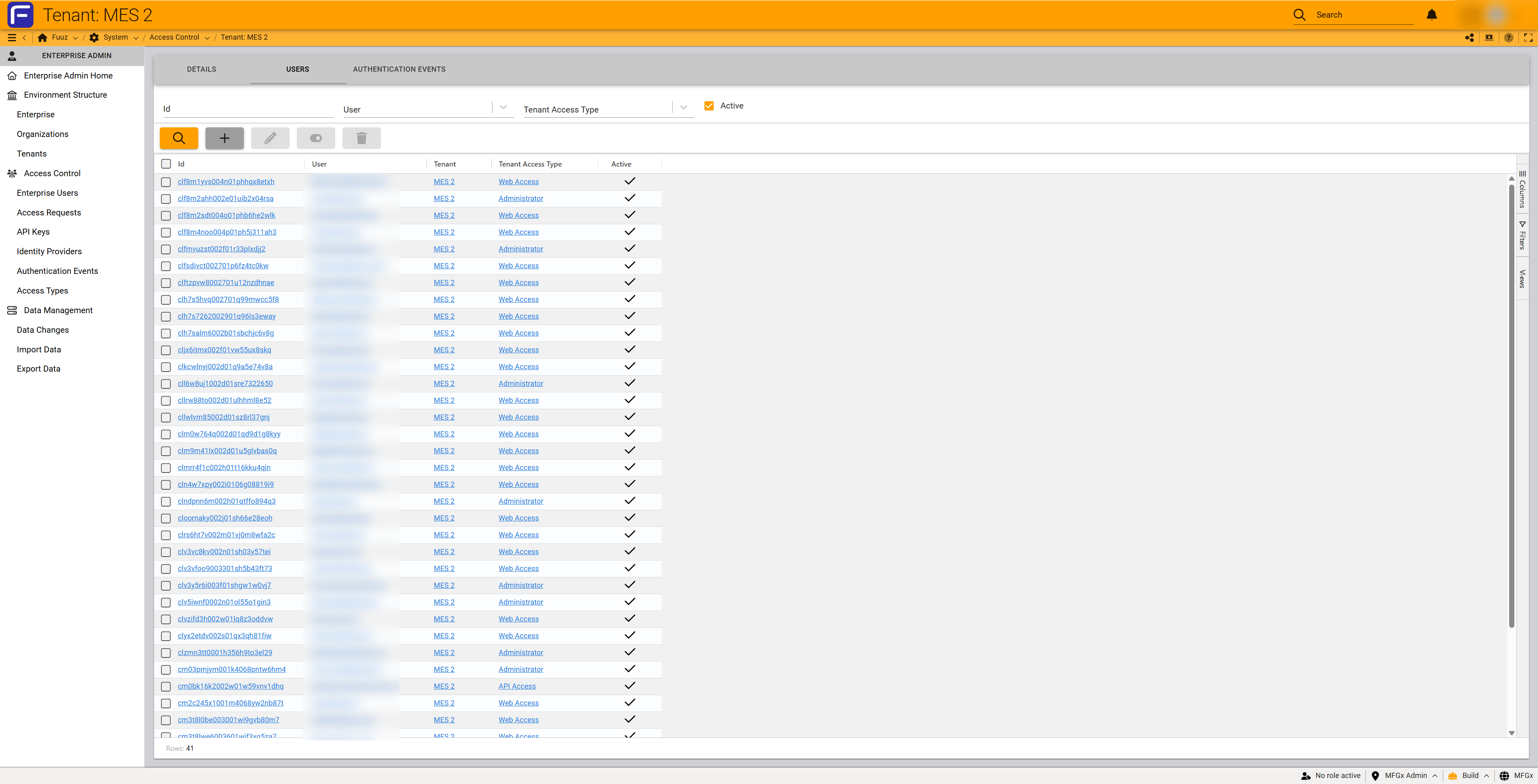 Application users tab