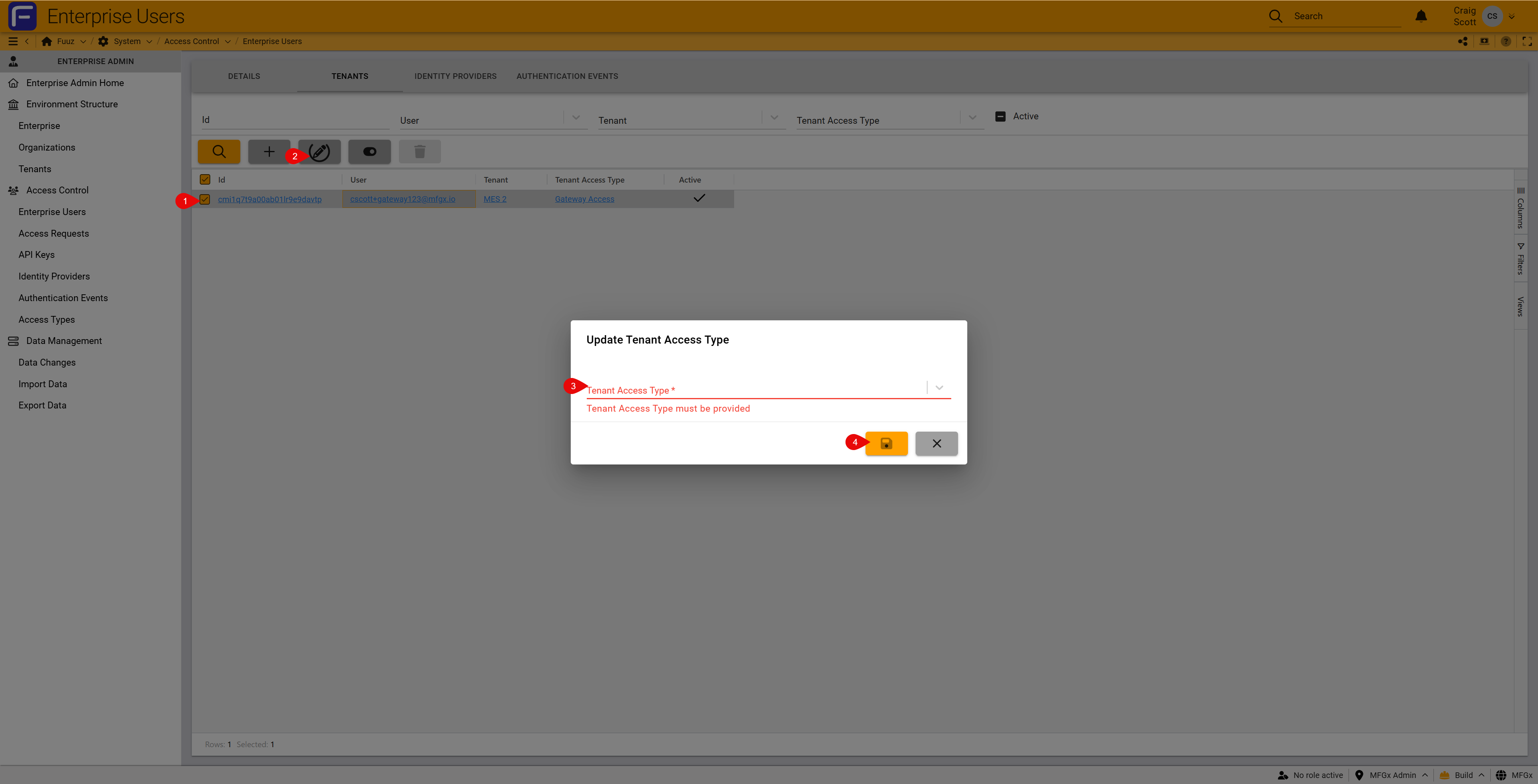 Edit user tenant access type
