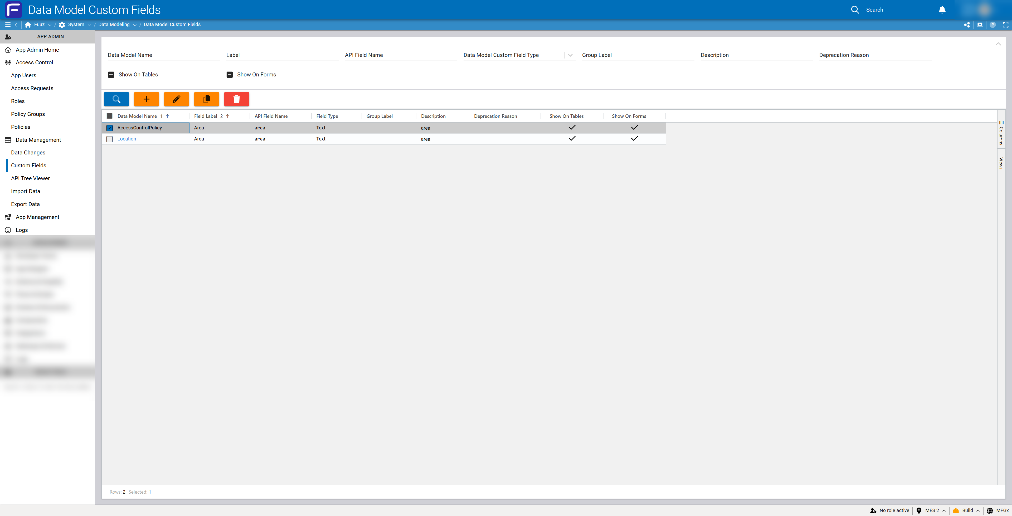Custom Fields list view