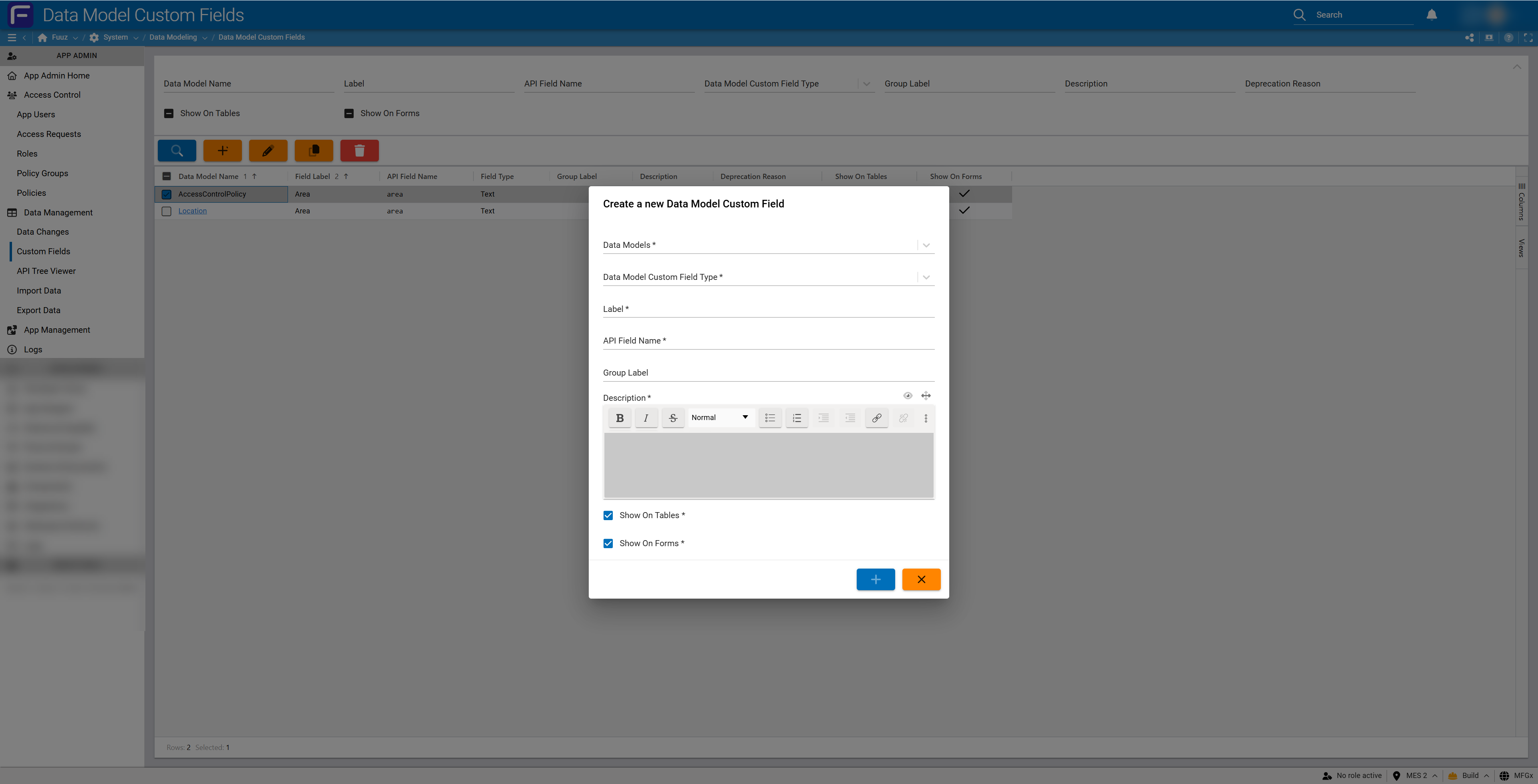 Create custom field form
