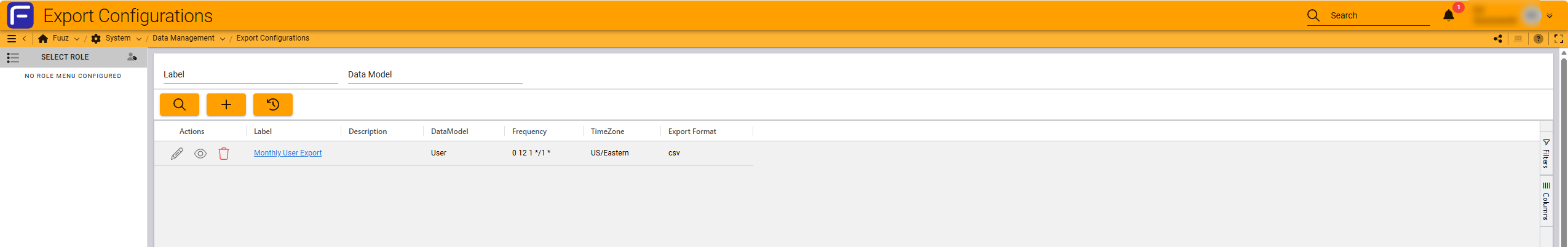 Export Configuration Table