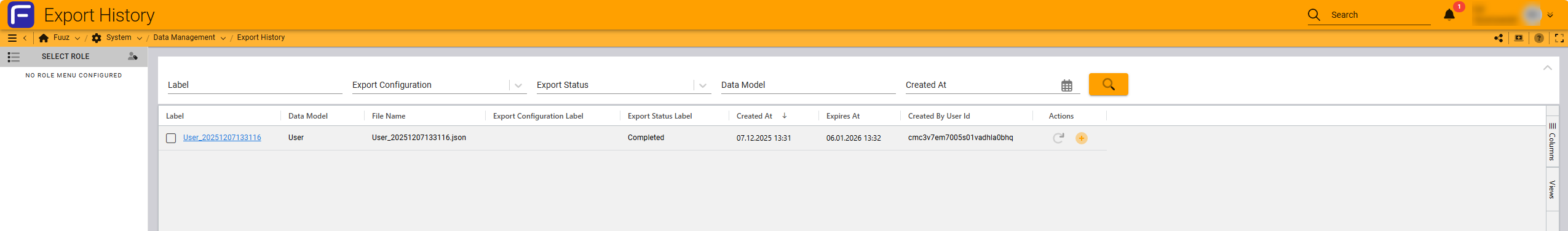 Export History Table