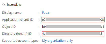 Application ID and Directory ID values