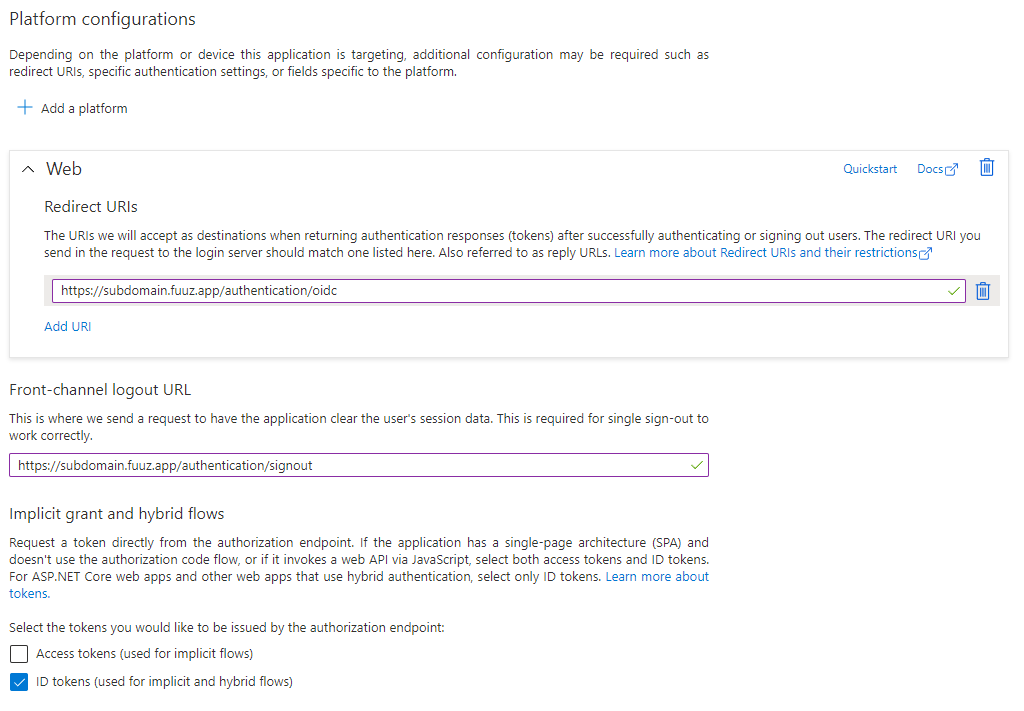 Front-channel logout and flows configured