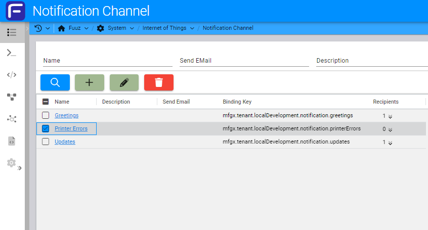 Notification Channel screen