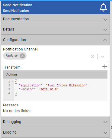 Send Notification node configuration