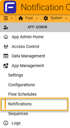 App Admin menu