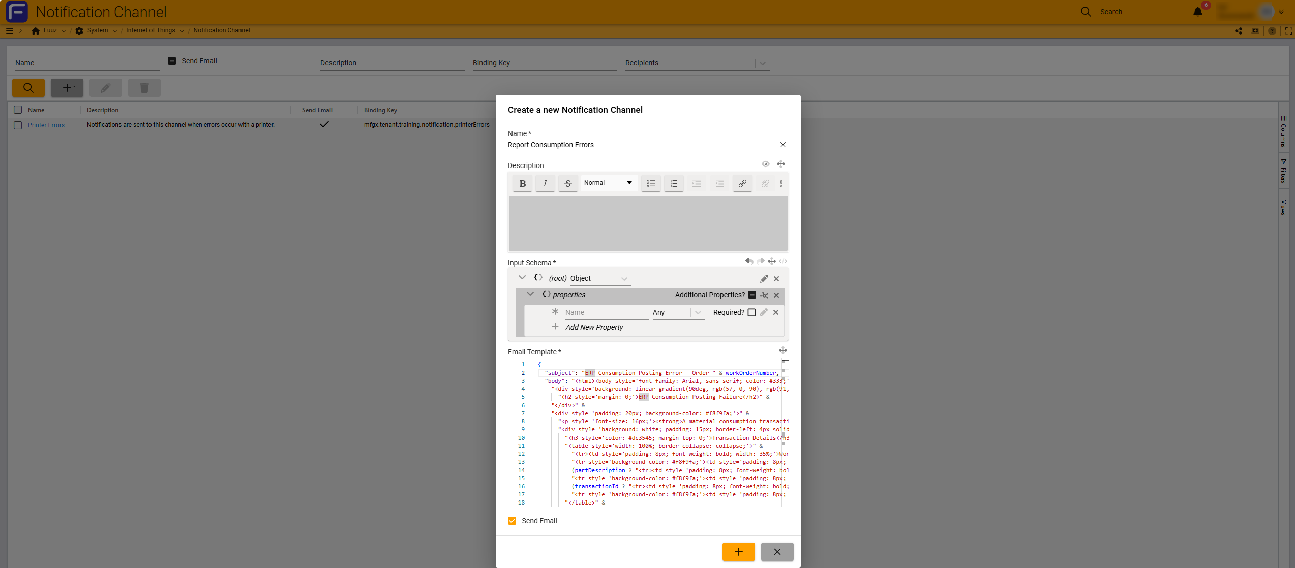 Create channel form
