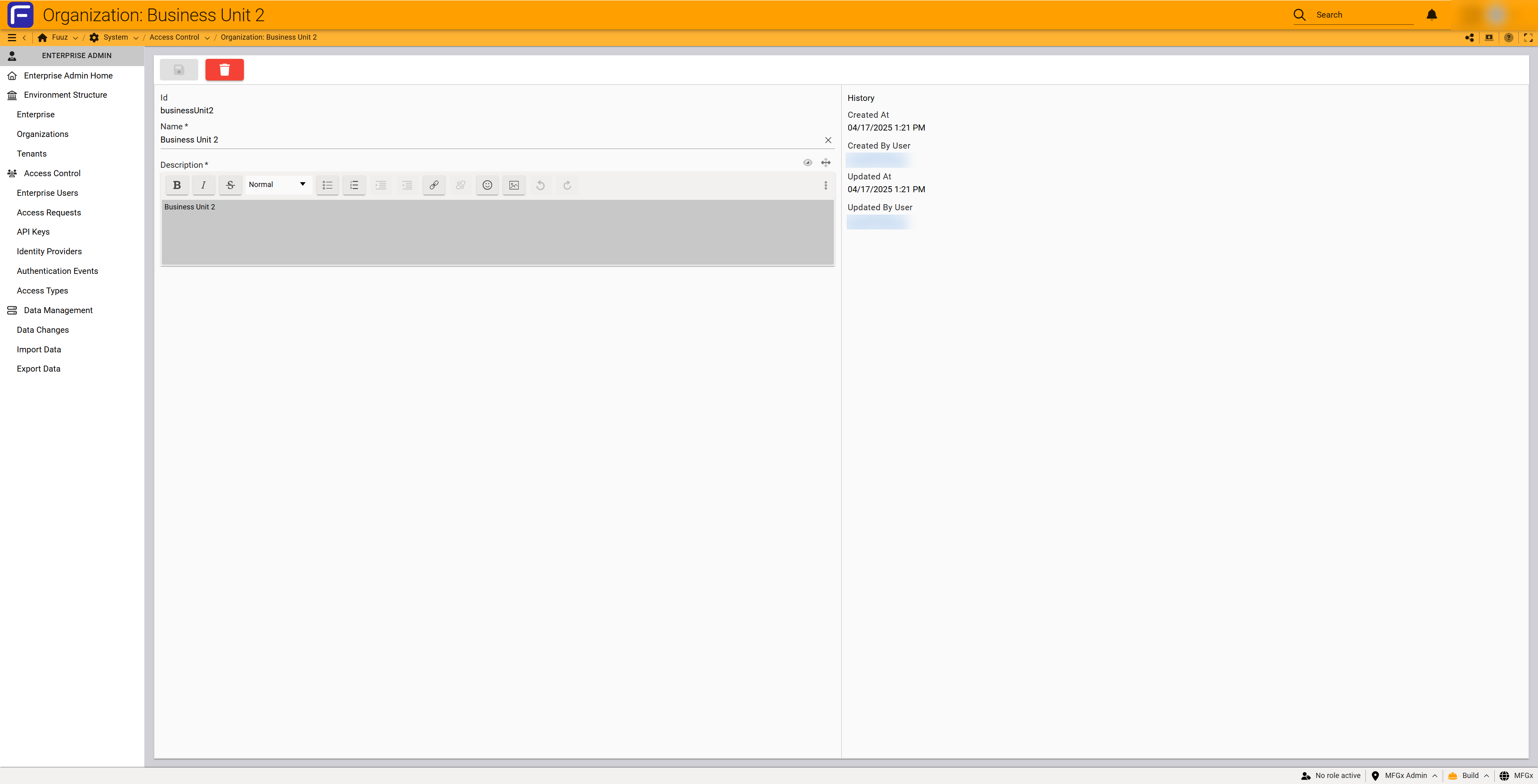 Edit organization record