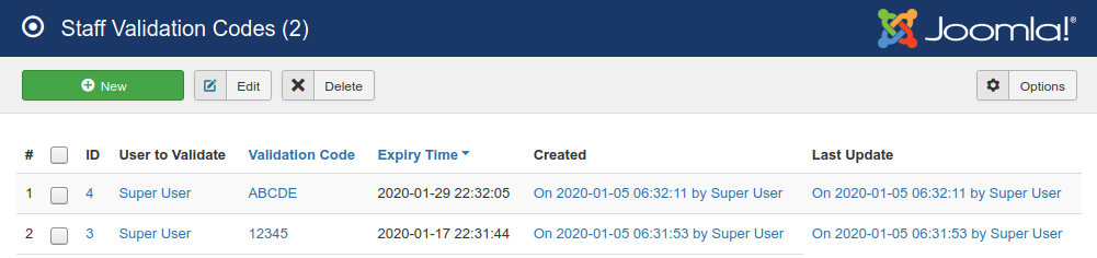Managing Validation Codes