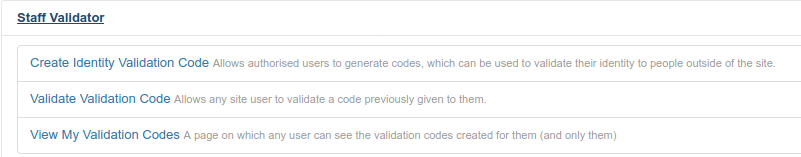 Staff Validator Menu Options