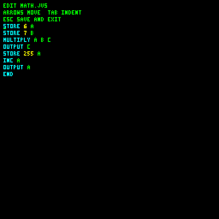 DOS EDIT with highlighted arithmetic JVS