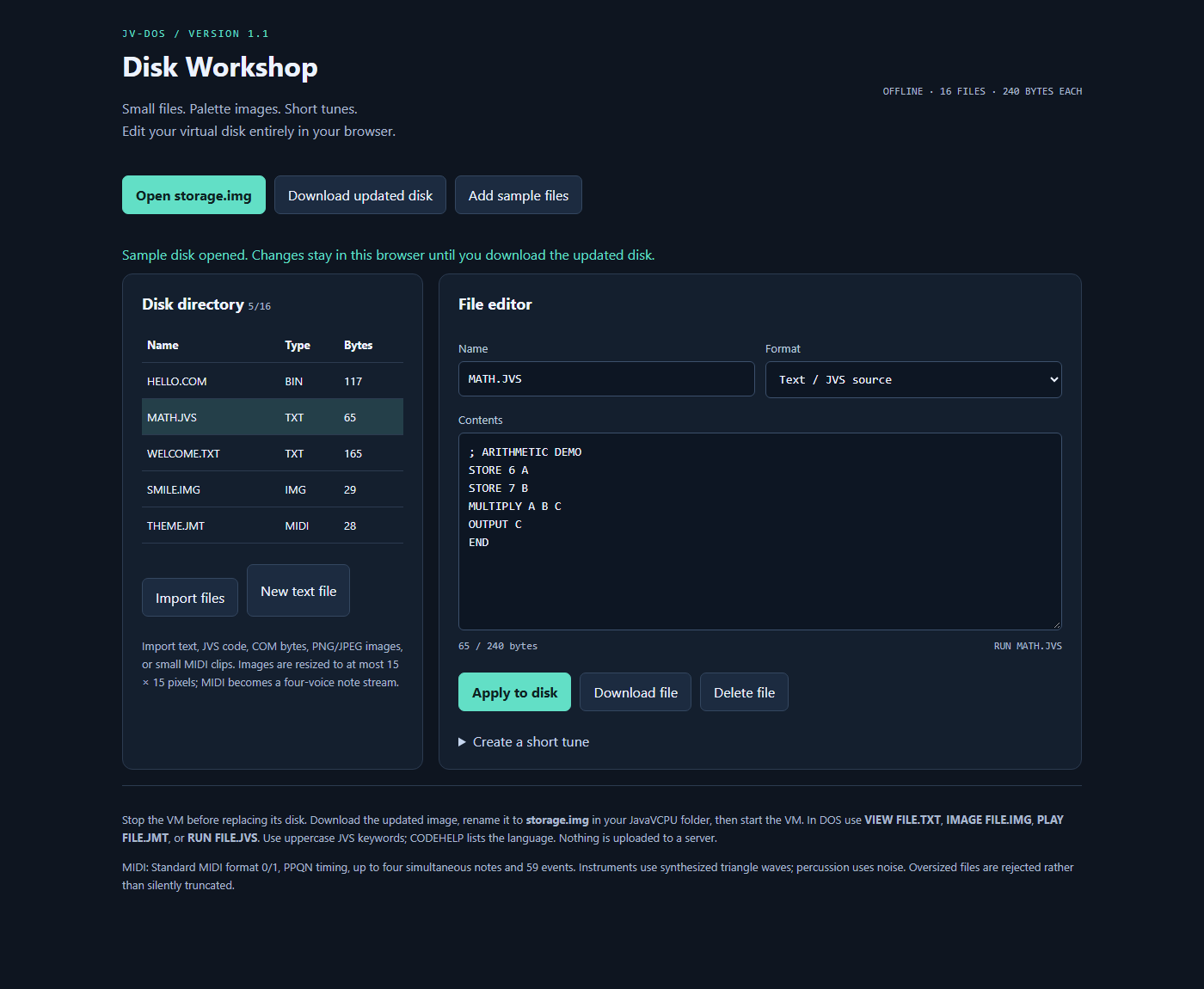 Earlier Workshop directory and text editor