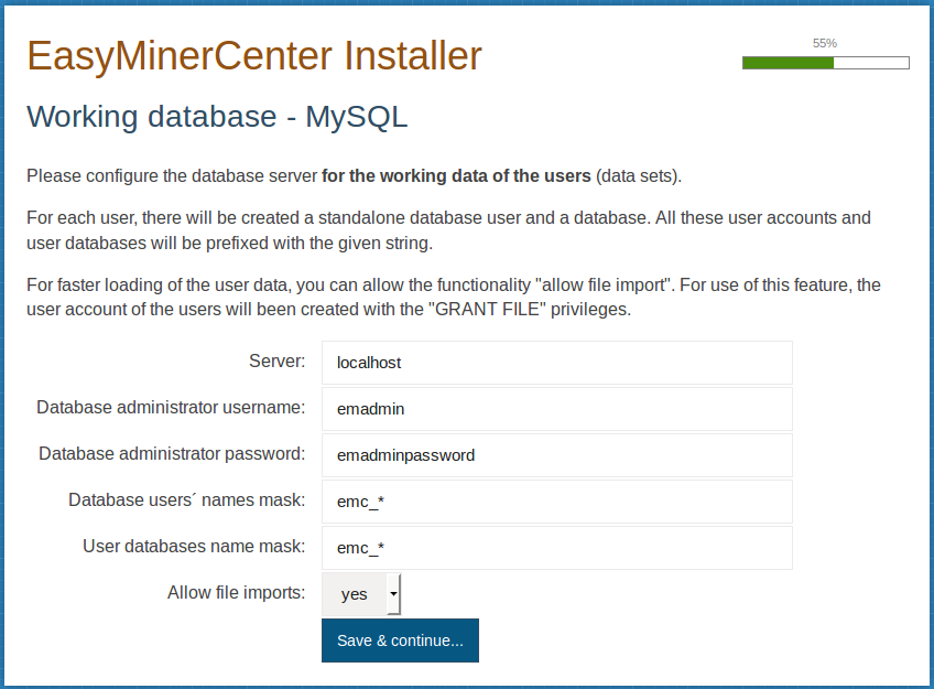 User databases configuration