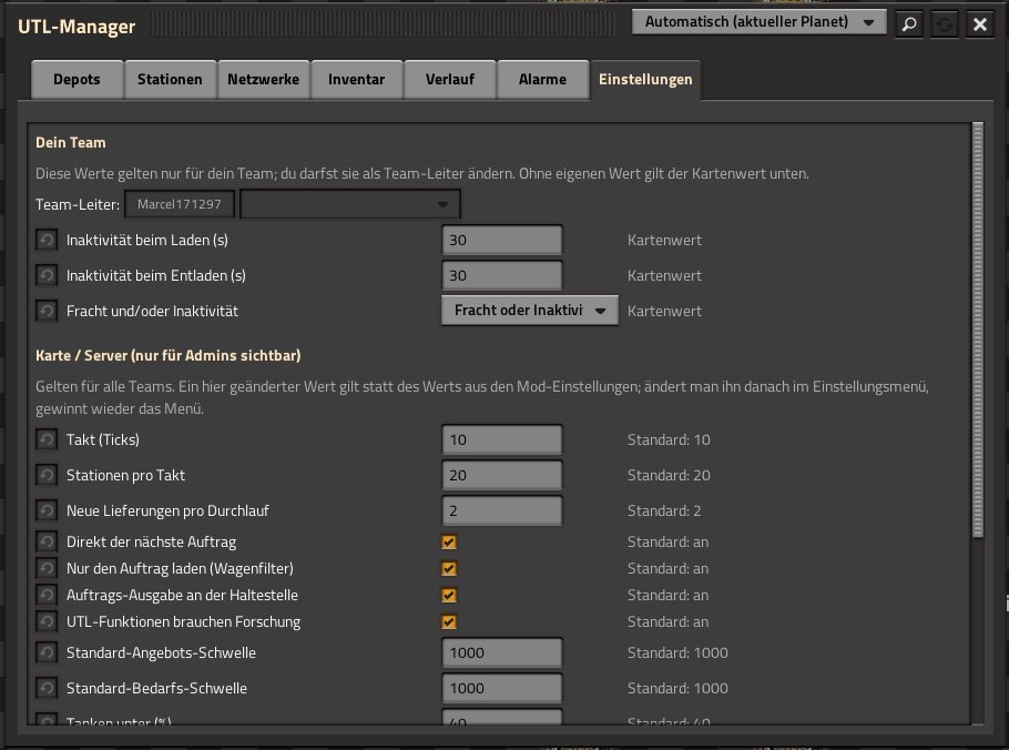 Reiter Einstellungen mit Teams: eigenes Team und Team-Leiter