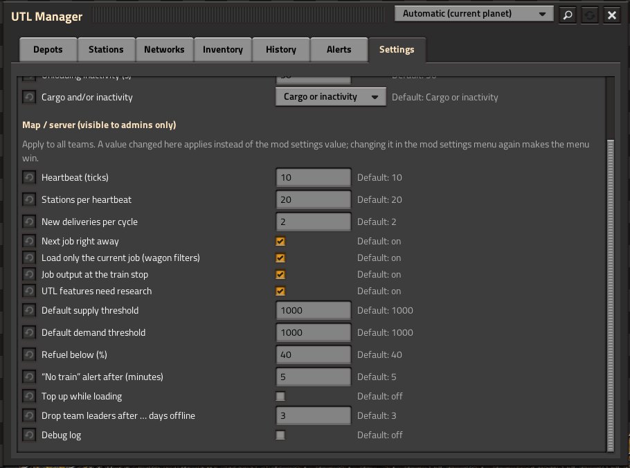 Settings tab scrolled down: all map values (admins only)