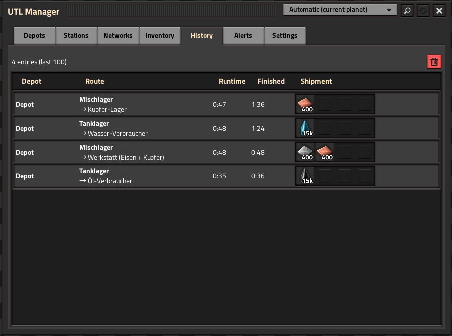 Manager, History tab