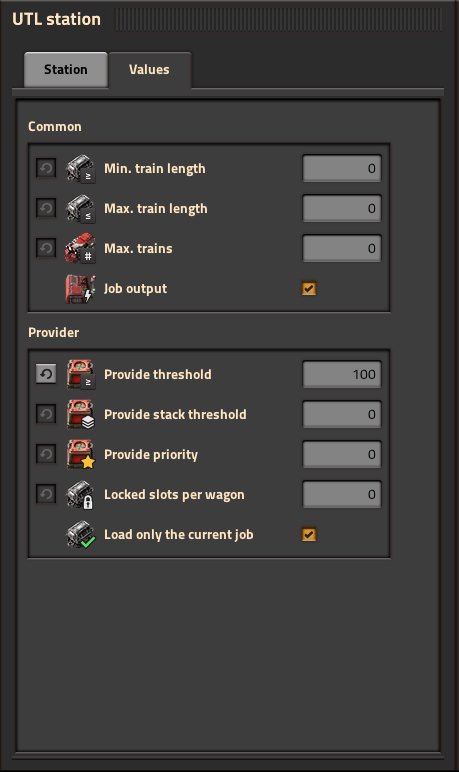 Values tab of a provider