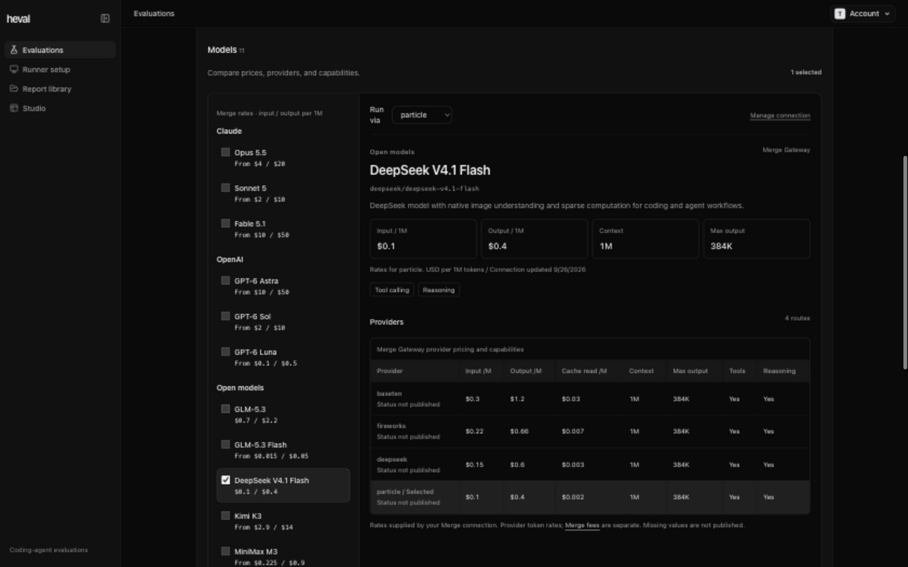 Actual model picker and provider detail table