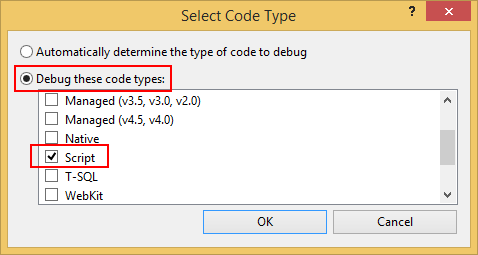 Select 'Script' code to be debugged.