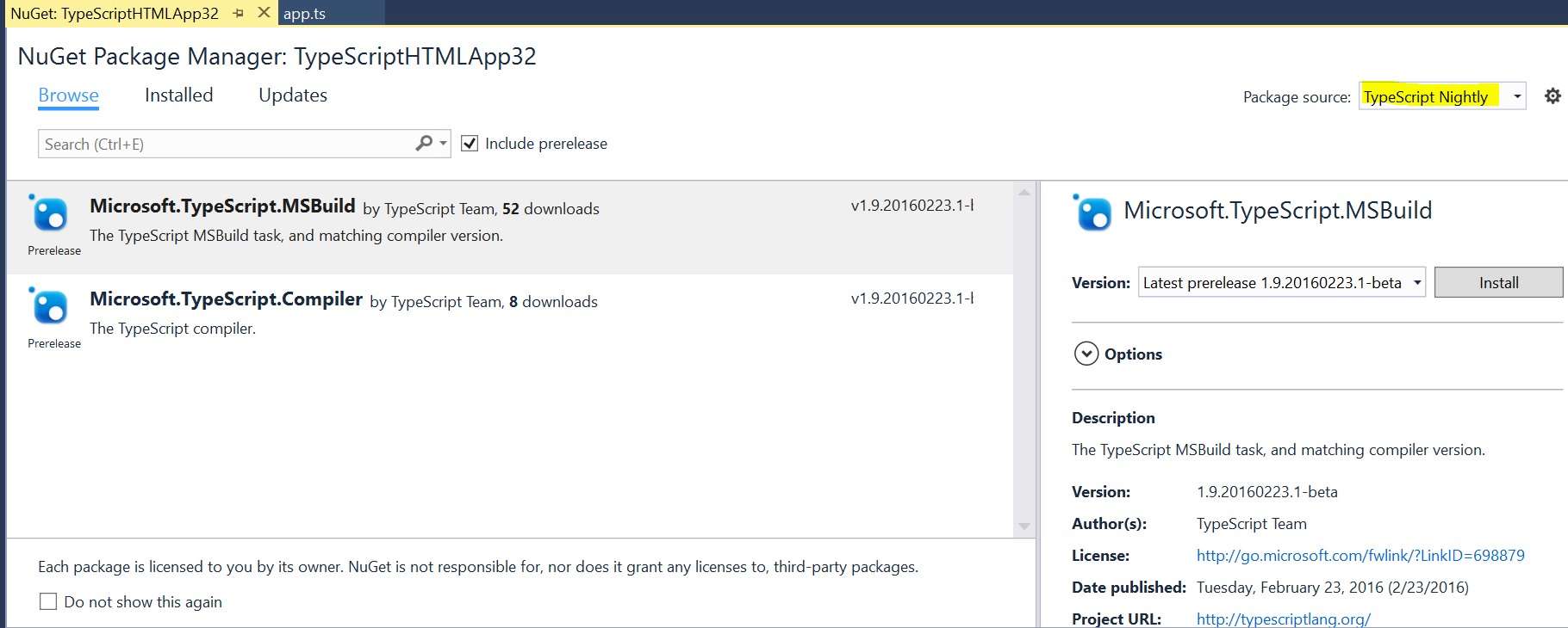 Search for NuGet package.