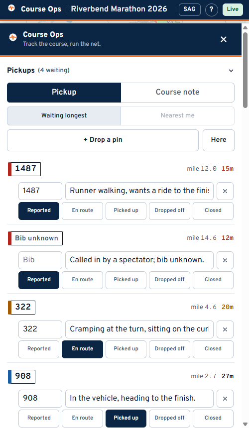 The sheet raised, showing the pickup queue
