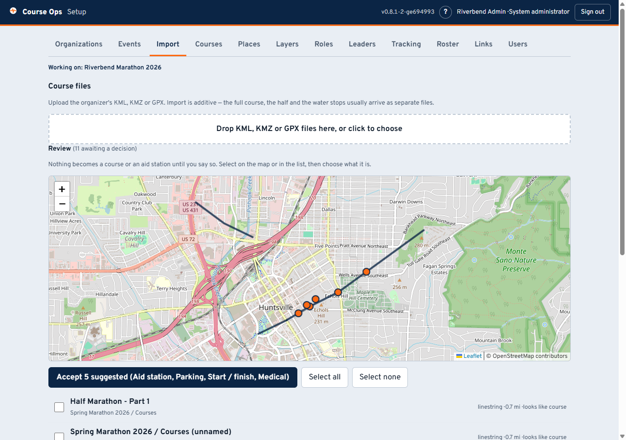 The Import tab after a file: a map of what was found, and a list to classify