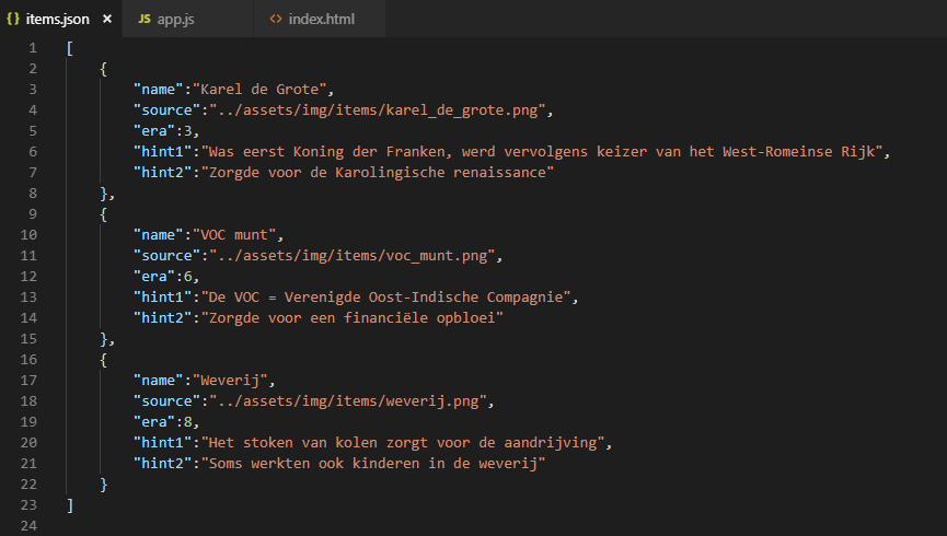 JSON bestand met onze items