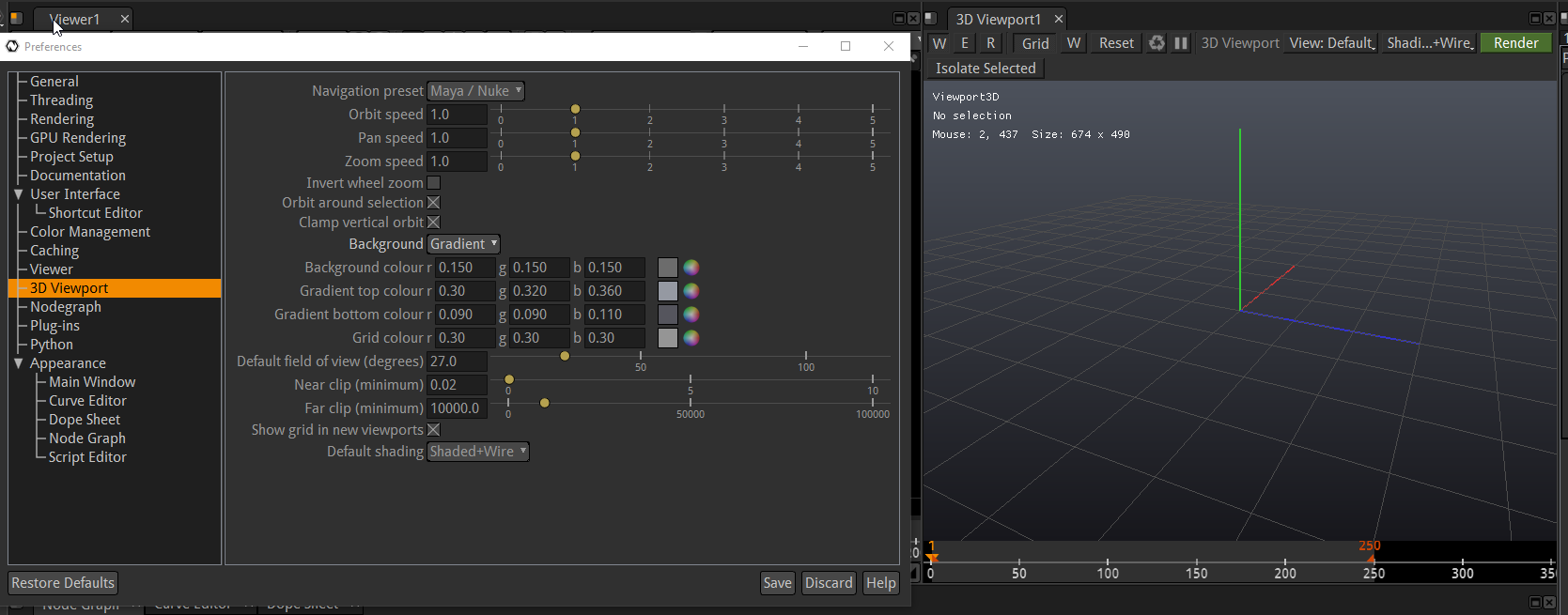 Preferences > 3D Viewport, with a gradient background in the viewport