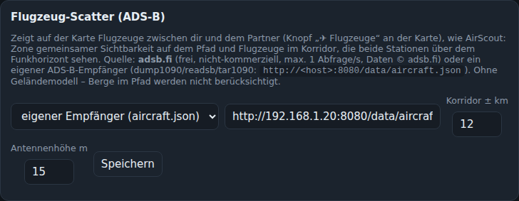 Einstellungen Flugzeug-Scatter