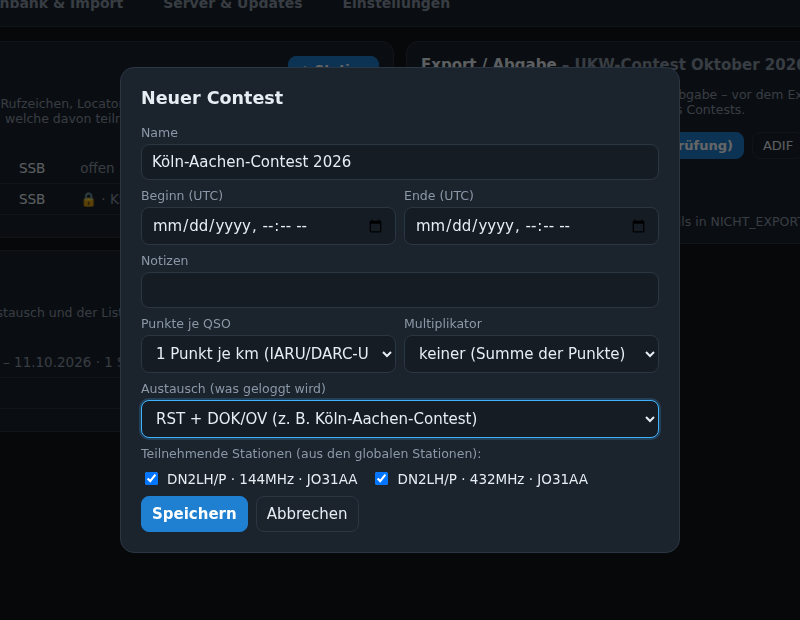 Contest anlegen mit Austausch