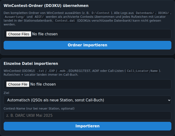 Import-Karten in der Verwaltung