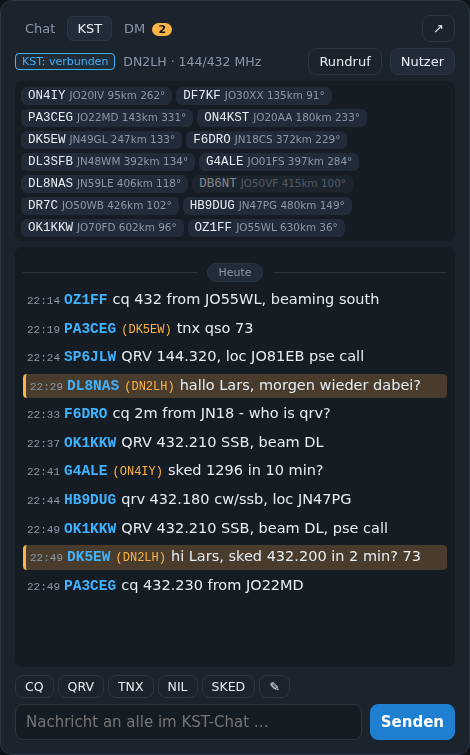 KST mit Nutzerliste und Nachricht an mich