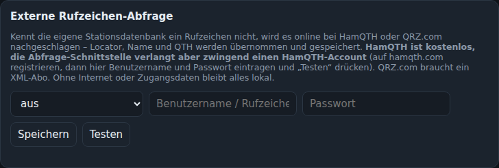 Externe Rufzeichen-Abfrage