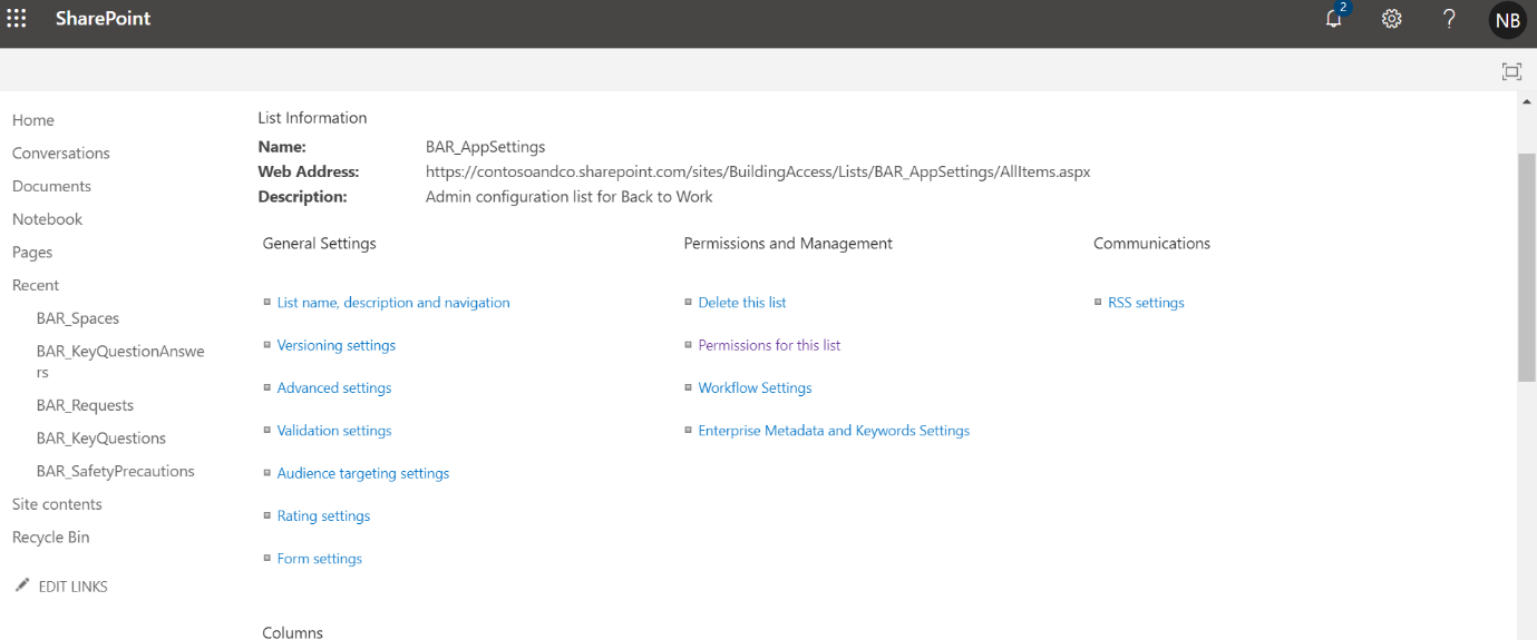 Configure SharePoint List