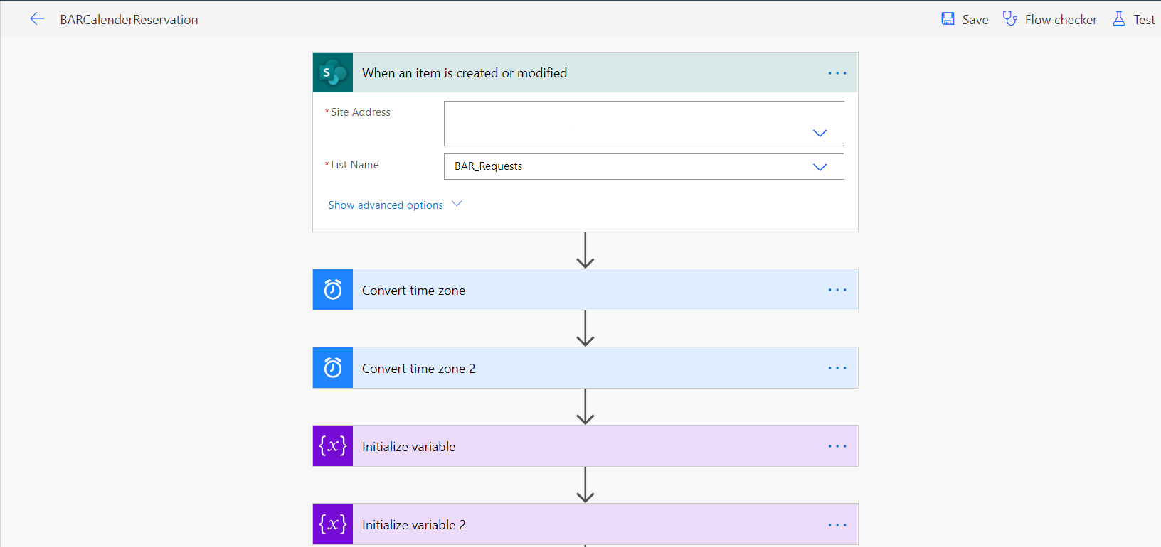 Edit BARCalendarReservation Power Automate