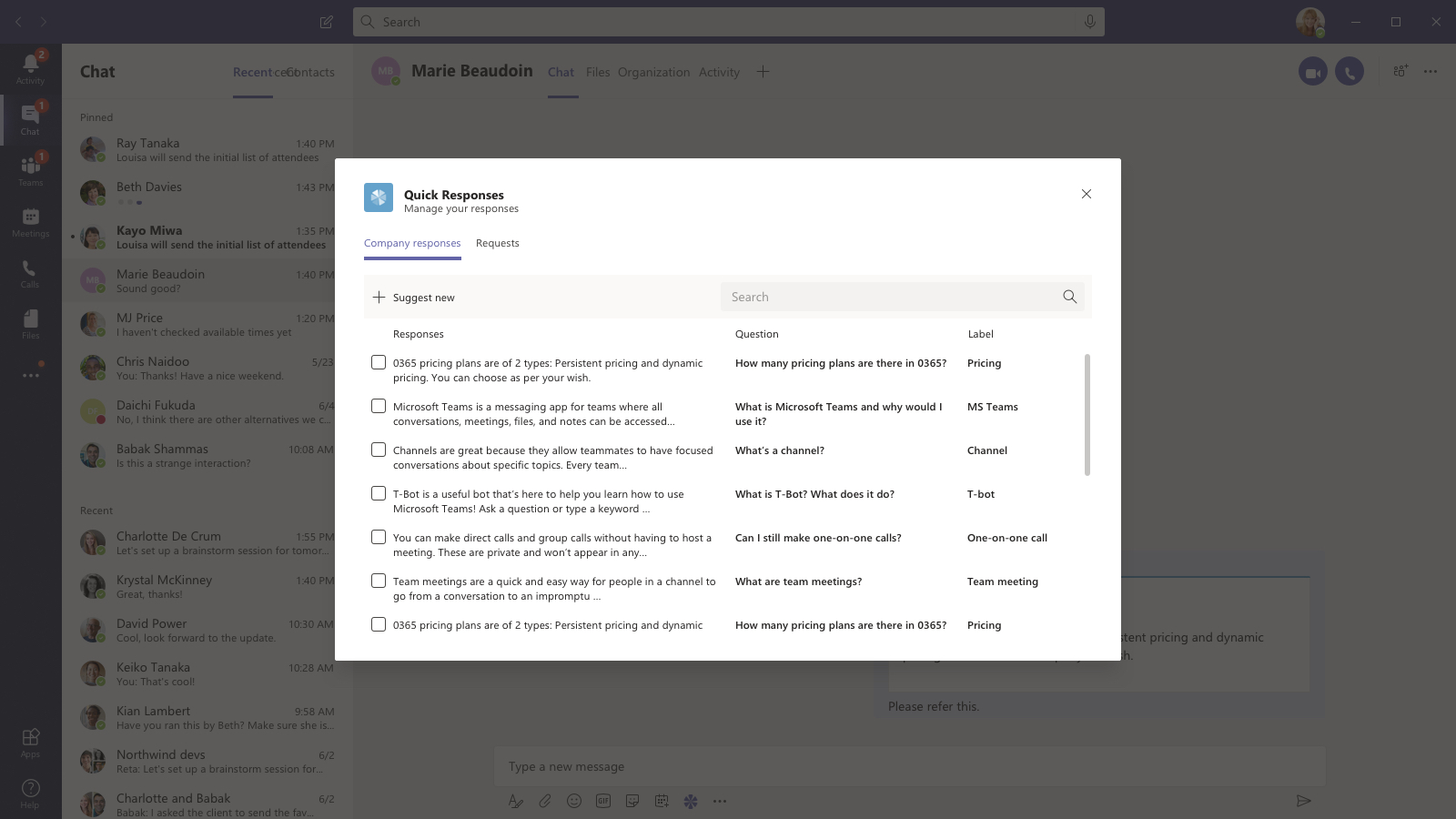 Company response task module screen