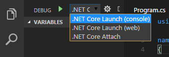 Debug launch configuration drop down