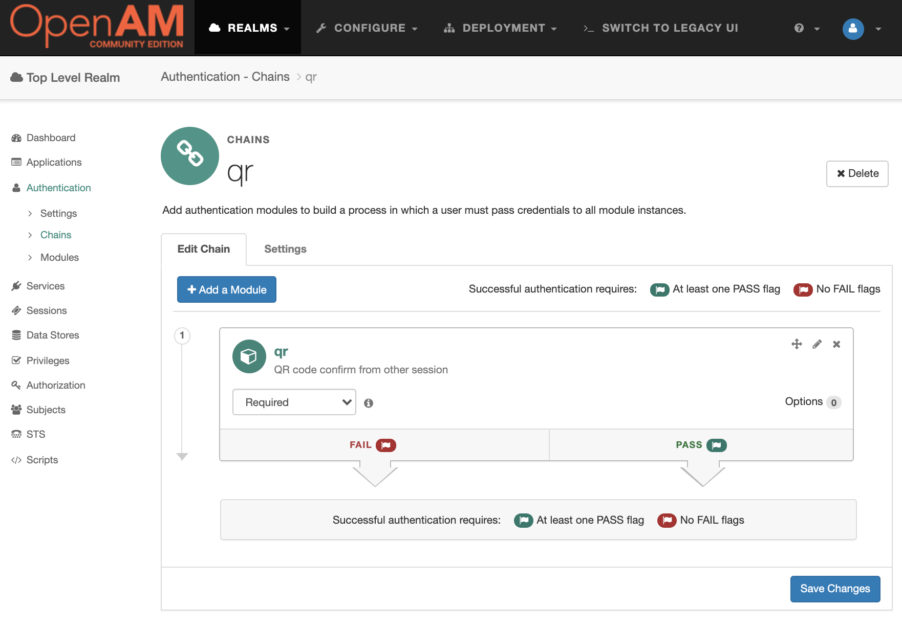 QR authentication chain Settings