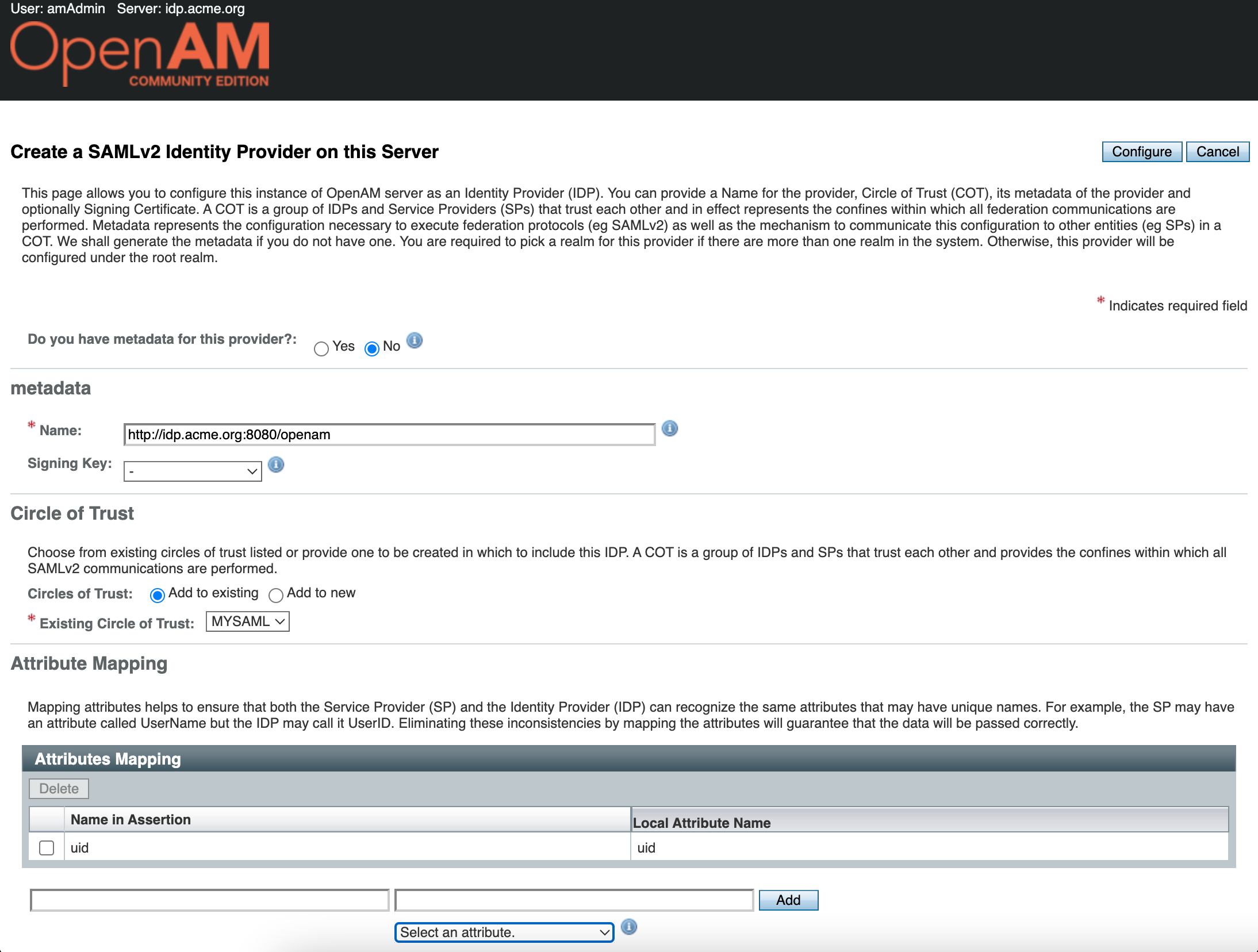 Hosted identity provider settings