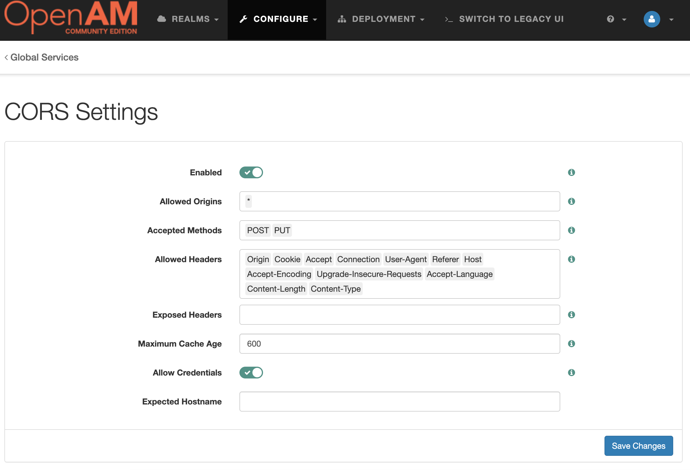 OpenAM CORS settings