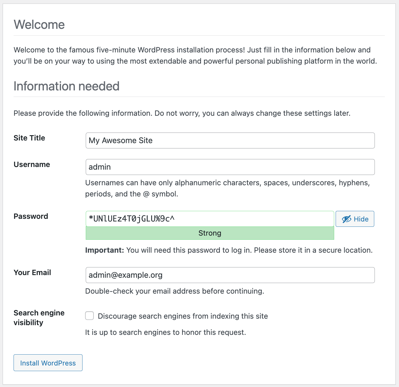 Initial WordPress Configuration