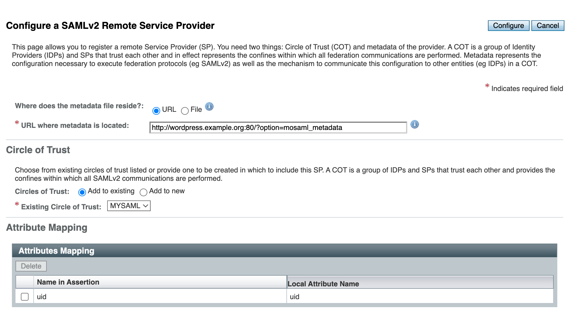 OpenAM SAML Service Provider Settings